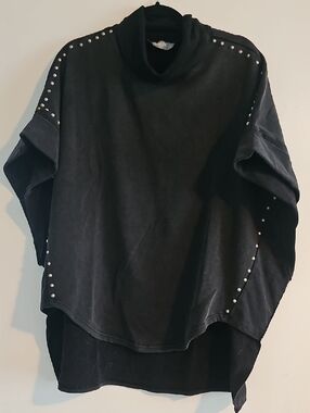 Black Studded Turtleneck Sweatshirt Hoodie - Women's